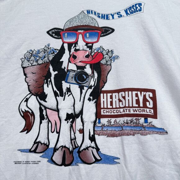 1990’s Hershey’s Kisses Chocolate World R. Wetzel Cow Graphic Men’s T Shirt L - Picture 3 of 4